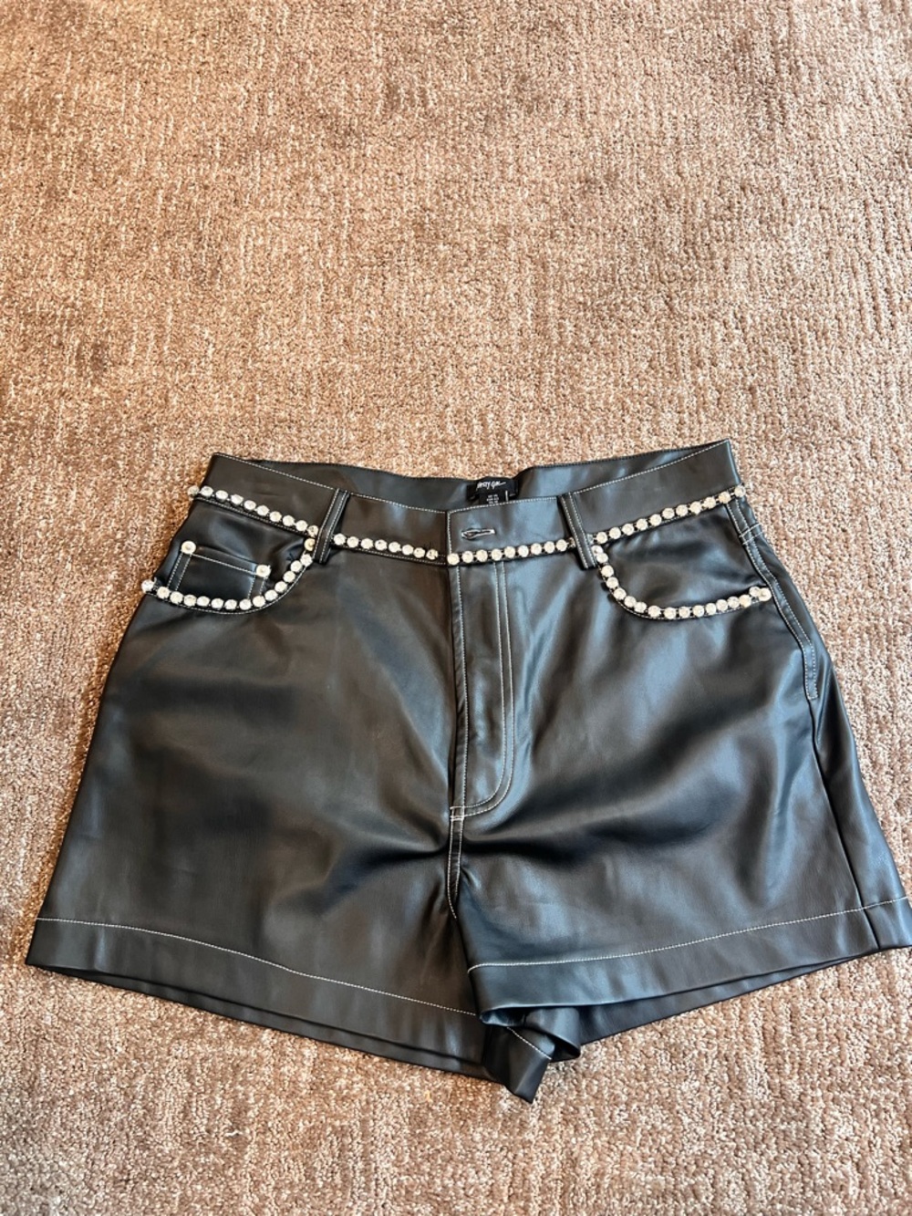 Nasty Gal Women’s Size 12 Mid Rise Jeweled Sequin Festival Shorts Faux Leather - Picture 2 of 11